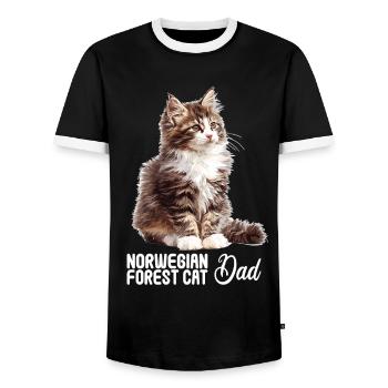 Norwegian Forest Cat Norwegische Waldkatze - Männer Kontrast-T-Shirt - Schwarz/Weiß - Vorne - AI Model Female 172 light (172cm) & AI Model Male 178 light (178cm)
