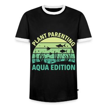 Plant Parenting Aqua Edition - Aqua Scape Aquarium - Men's Ringer Shirt - black/white - Front - AI Model Female 172 light (172cm) & AI Model Male 178 light (178cm)
