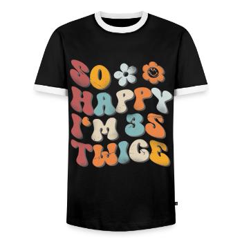 70. Geburtstag Lustiger Spruch - Männer Kontrast-T-Shirt - Schwarz/Weiß - Vorne - AI Model Female 172 light (172cm) & AI Model Male 178 light (178cm)