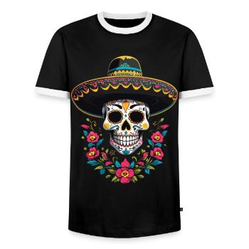 Ikonischer Zuckerschädel Mexiko Streetwear - Männer Kontrast-T-Shirt - Schwarz/Weiß - Vorne - AI Model Female 172 light (172cm) & AI Model Male 178 light (178cm)
