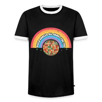 Disco Groovy Hippie 70s 80s Vintage Seventies - Men's Ringer Shirt - black/white - Front - AI Model Female 172 light (172cm) & AI Model Male 178 light (178cm)