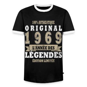 LÉGENDE 1969, MILLÉSIME 1969 - T-shirt contrasté Homme - noir/blanc - Devant - AI Model Female 172 light (172cm) & AI Model Male 178 light (178cm)