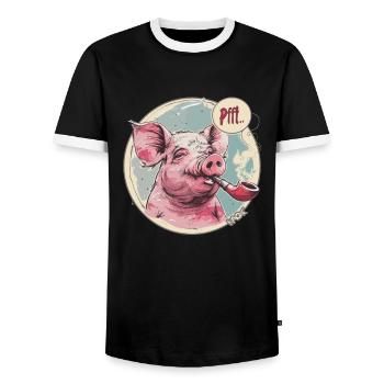 Relaxed, cool pig and whistle - Men's Ringer Shirt - black/white - Front - AI Model Female 172 light (172cm) & AI Model Male 178 light (178cm)