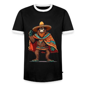 Mexican Bigfoot Sasquatch Sombrero - Men's Ringer Shirt - black/white - Front - AI Model Female 172 light (172cm) & AI Model Male 178 light (178cm)