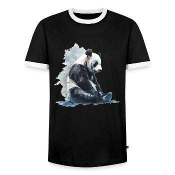 Panda Bear Watercolors Japanese Panda - Men's Ringer Shirt - black/white - Front - AI Model Female 172 light (172cm) & AI Model Male 178 light (178cm)
