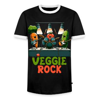 Veggie Rocks Music Band Carrot Buddies - Men's Ringer Shirt - black/white - Front - AI Model Female 172 light (172cm) & AI Model Male 178 light (178cm)