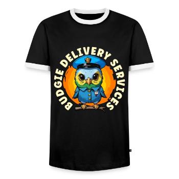 Services de livraison de perruches Éleveur d’oiseaux Amoureux des perruches - T-shirt contrasté Homme - noir/blanc - Devant - AI Model Female 172 light (172cm) & AI Model Male 178 light (178cm)