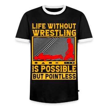 Ein Leben ohne Wrestling ist möglich, aber sinnlos - Männer Kontrast-T-Shirt - Schwarz/Weiß - Vorne - AI Model Female 172 light (172cm) & AI Model Male 178 light (178cm)