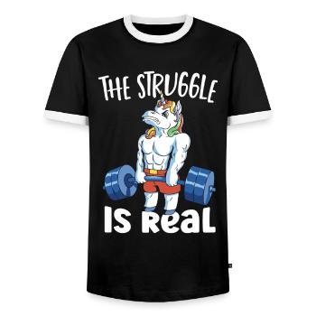 Deadlift Bench Dumbbells Unicorn Deadlifting - Men's Ringer Shirt - black/white - Front - AI Model Female 172 light (172cm) & AI Model Male 178 light (178cm)