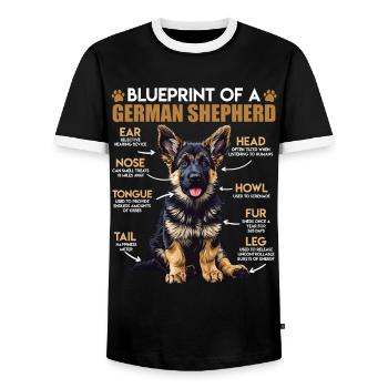 German Shepherd BLUEPRINT OF A GERMAN SHEPHERD Funny - Men's Ringer Shirt - black/white - Front - AI Model Female 172 light (172cm) & AI Model Male 178 light (178cm)