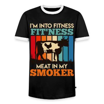 Grilling I'M INTO FITNESS MEAT IN MY SMOKER Funny - Men's Ringer Shirt - black/white - Front - AI Model Female 172 light (172cm) & AI Model Male 178 light (178cm)