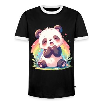 Panda Bear, Rainbow, Japanese Giant Panda - Men's Ringer Shirt - black/white - Front - AI Model Female 172 light (172cm) & AI Model Male 178 light (178cm)