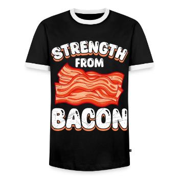Meat Lover Strength from Bacon Barbecue Party - Men's Ringer Shirt - black/white - Front - AI Model Female 172 light (172cm) & AI Model Male 178 light (178cm)