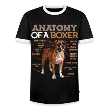 Chien Boxer Allemand ANATOMIE D’UN BOXER - T-shirt contrasté Homme - noir/blanc - Devant - AI Model Female 172 light (172cm) & AI Model Male 178 light (178cm)
