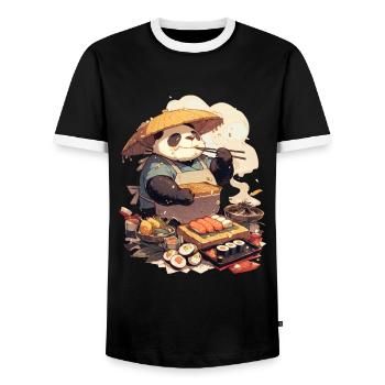 Pandabär Sushi Japanischer Riesenpanda - Männer Kontrast-T-Shirt - Schwarz/Weiß - Vorne - AI Model Female 172 light (172cm) & AI Model Male 178 light (178cm)