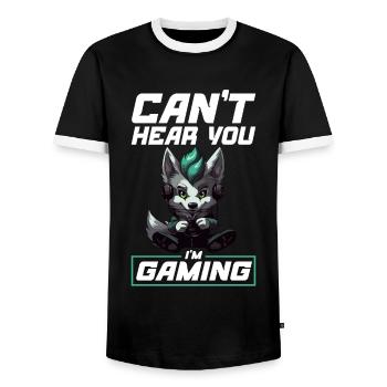 Can't Hear You I'm Gaming Wolf Video Games Gamer - Men's Ringer Shirt - black/white - Front - AI Model Female 172 light (172cm) & AI Model Male 178 light (178cm)