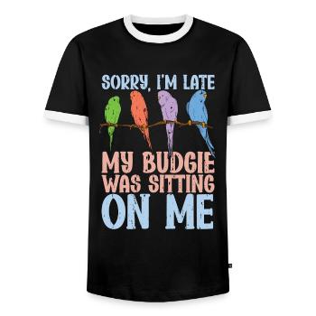 Perruche désolée je suis en retard ma perruche était un oiseau coloré - T-shirt contrasté Homme - noir/blanc - Devant - AI Model Female 172 light (172cm) & AI Model Male 178 light (178cm)