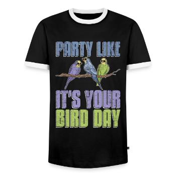 Budgie Party Like It's Your Bird Day Animal Lover - Männer Kontrast-T-Shirt - Schwarz/Weiß - Vorne - AI Model Female 172 light (172cm) & AI Model Male 178 light (178cm)