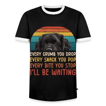 Newfie EVERY CRUMB YOU DROP EVERY SNACK YOU POP - Men's Ringer Shirt - black/white - Front - AI Model Female 172 light (172cm) & AI Model Male 178 light (178cm)