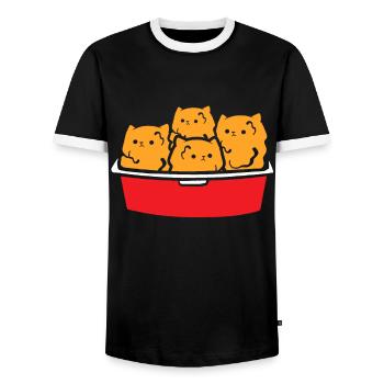 Croquettes de chaton Mignon Fast-Food Nourriture pour chats - T-shirt contrasté Homme - noir/blanc - Devant - AI Model Female 172 light (172cm) & AI Model Male 178 light (178cm)
