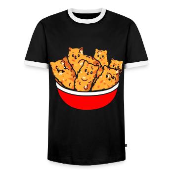 Croquettes de chaton Mignon Fast-Food Nourriture pour chats - T-shirt contrasté Homme - noir/blanc - Devant - AI Model Female 172 light (172cm) & AI Model Male 178 light (178cm)