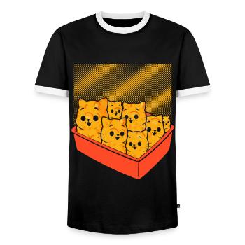 Croquettes de chaton Mignon Fast-Food Nourriture pour chats - T-shirt contrasté Homme - noir/blanc - Devant - AI Model Female 172 light (172cm) & AI Model Male 178 light (178cm)