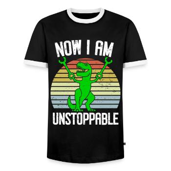 Rétro Maintenant je suis imparable Drôle T-Rex Dinosaure - T-shirt contrasté Homme - noir/blanc - Devant - AI Model Female 172 light (172cm) & AI Model Male 178 light (178cm)