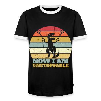 Rétro Maintenant je suis imparable Drôle T-Rex Dinosaure - T-shirt contrasté Homme - noir/blanc - Devant - AI Model Female 172 light (172cm) & AI Model Male 178 light (178cm)