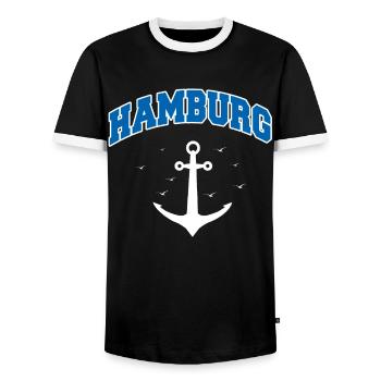 Hambourg Ville hanséatique Allemagne du Nord Bas-allemand - T-shirt contrasté Homme - noir/blanc - Devant - AI Model Female 172 light (172cm) & AI Model Male 178 light (178cm)