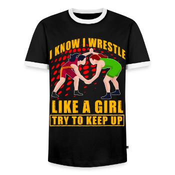 Je sais que je lutte comme une fille, j’essaie de suivre - T-shirt contrasté Homme - noir/blanc - Devant - AI Model Female 172 light (172cm) & AI Model Male 178 light (178cm)