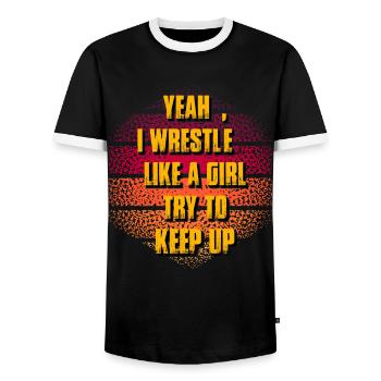 Yeah I wrestle like a girl try to keep up - Männer Kontrast-T-Shirt - Schwarz/Weiß - Vorne - AI Model Female 172 light (172cm) & AI Model Male 178 light (178cm)