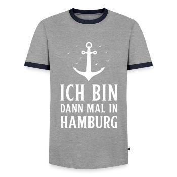 Hamburg Hansestadt Norddeutsch Plattdeutsch - Männer Kontrast-T-Shirt - Grau/Navy  - Vorne - AI Model Female 172 light (172cm) & AI Model Male 178 light (178cm)