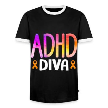 Drôle de dicton sur le TDAH - T-shirt contrasté Homme - noir/blanc - Devant - AI Model Female 172 light (172cm) & AI Model Male 178 light (178cm)