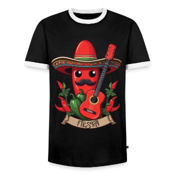 Chili Mariachi Gitarrist Mexiko Fiesta Design - Männer Kontrast-T-Shirt - Schwarz/Weiß - Vorne - AI Model Female 172 light (172cm) & AI Model Male 178 light (178cm)