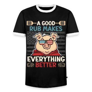 Grillmeister UN BON FROTTEMENT REND TOUT MEILLEUR - T-shirt contrasté Homme - noir/blanc - Devant - AI Model Female 172 light (172cm) & AI Model Male 178 light (178cm)