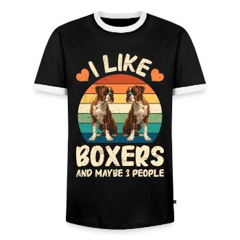 Boxer Dog LIKE BOXERS AND MAYBE 3 PEOPLE Funny - Men's Ringer Shirt - black/white - Front - AI Model Female 172 light (172cm) & AI Model Male 178 light (178cm)
