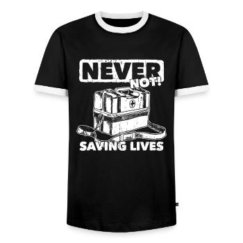 Ambulance Service Paramedic Paramedic - Men's Ringer Shirt - black/white - Front - AI Model Female 172 light (172cm) & AI Model Male 178 light (178cm)
