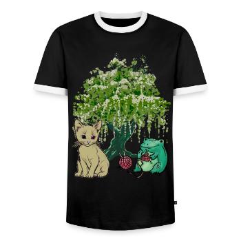Frog, Cat, Nature, Friends - Men's Ringer Shirt - black/white - Front - AI Model Female 172 light (172cm) & AI Model Male 178 light (178cm)