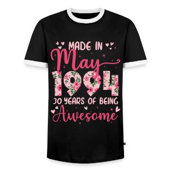 Mai 1994 Geschenk zum 30-jährigen Jubiläum für Ehefrau - Männer Kontrast-T-Shirt - Schwarz/Weiß - Vorne - AI Model Female 172 light (172cm) & AI Model Male 178 light (178cm)