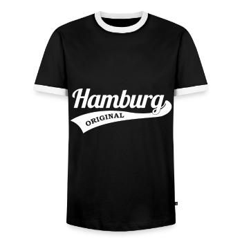 Hamburg Tshirt Gift Moin Hamburch Football - Men's Ringer Shirt - black/white - Front - AI Model Female 172 light (172cm) & AI Model Male 178 light (178cm)