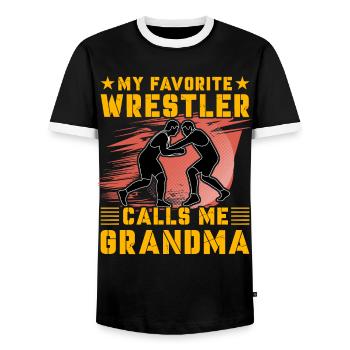 My favorite Wrestler calls me Grandma - Männer Kontrast-T-Shirt - Schwarz/Weiß - Vorne - AI Model Female 172 light (172cm) & AI Model Male 178 light (178cm)
