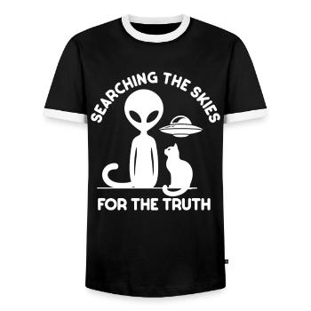 SciFi and alien aliens and UFO fan - Men's Ringer Shirt - black/white - Front - AI Model Female 172 light (172cm) & AI Model Male 178 light (178cm)