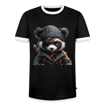 Panda Bear Pirate Japanese Giant Panda - Men's Ringer Shirt - black/white - Front - AI Model Female 172 light (172cm) & AI Model Male 178 light (178cm)