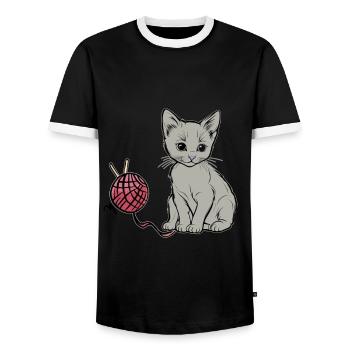 Cat Wool Play Domestic Cat Kitten - Men's Ringer Shirt - black/white - Front - AI Model Female 172 light (172cm) & AI Model Male 178 light (178cm)