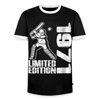 Limited Edition 1971 Limited Edition Cricket - Men's Ringer Shirt - black/white - Front - AI Model Female 172 light (172cm) & AI Model Male 178 light (178cm)
