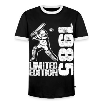 Limited Edition 1985 Limited Edition Cricket - Men's Ringer Shirt - black/white - Front - AI Model Female 172 light (172cm) & AI Model Male 178 light (178cm)