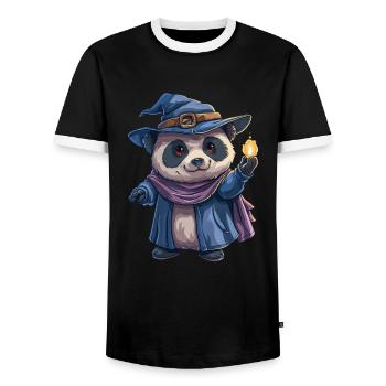 Panda Bear Wizard Japanese Giant Panda - Men's Ringer Shirt - black/white - Front - AI Model Female 172 light (172cm) & AI Model Male 178 light (178cm)