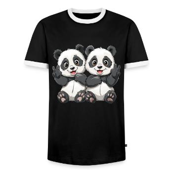 Panda Ours Paix Panda géant japonais - T-shirt contrasté Homme - noir/blanc - Devant - AI Model Female 172 light (172cm) & AI Model Male 178 light (178cm)