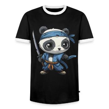 Panda Bear Ninja Japanese Giant Panda - Men's Ringer Shirt - black/white - Front - AI Model Female 172 light (172cm) & AI Model Male 178 light (178cm)