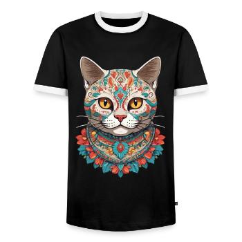 Sugar Skull Mexique chat Design esthétique - T-shirt contrasté Homme - noir/blanc - Devant - AI Model Female 172 light (172cm) & AI Model Male 178 light (178cm)